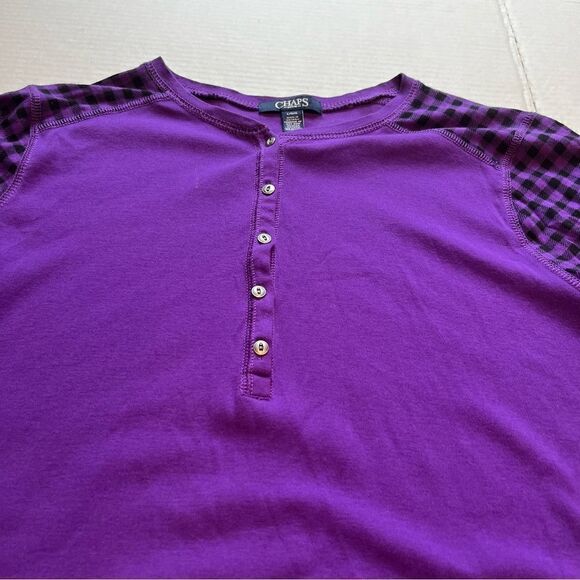 Chaps Large Jr. Henley long sleeve Purple and black 1/2 button metal - Picture 3 of 5